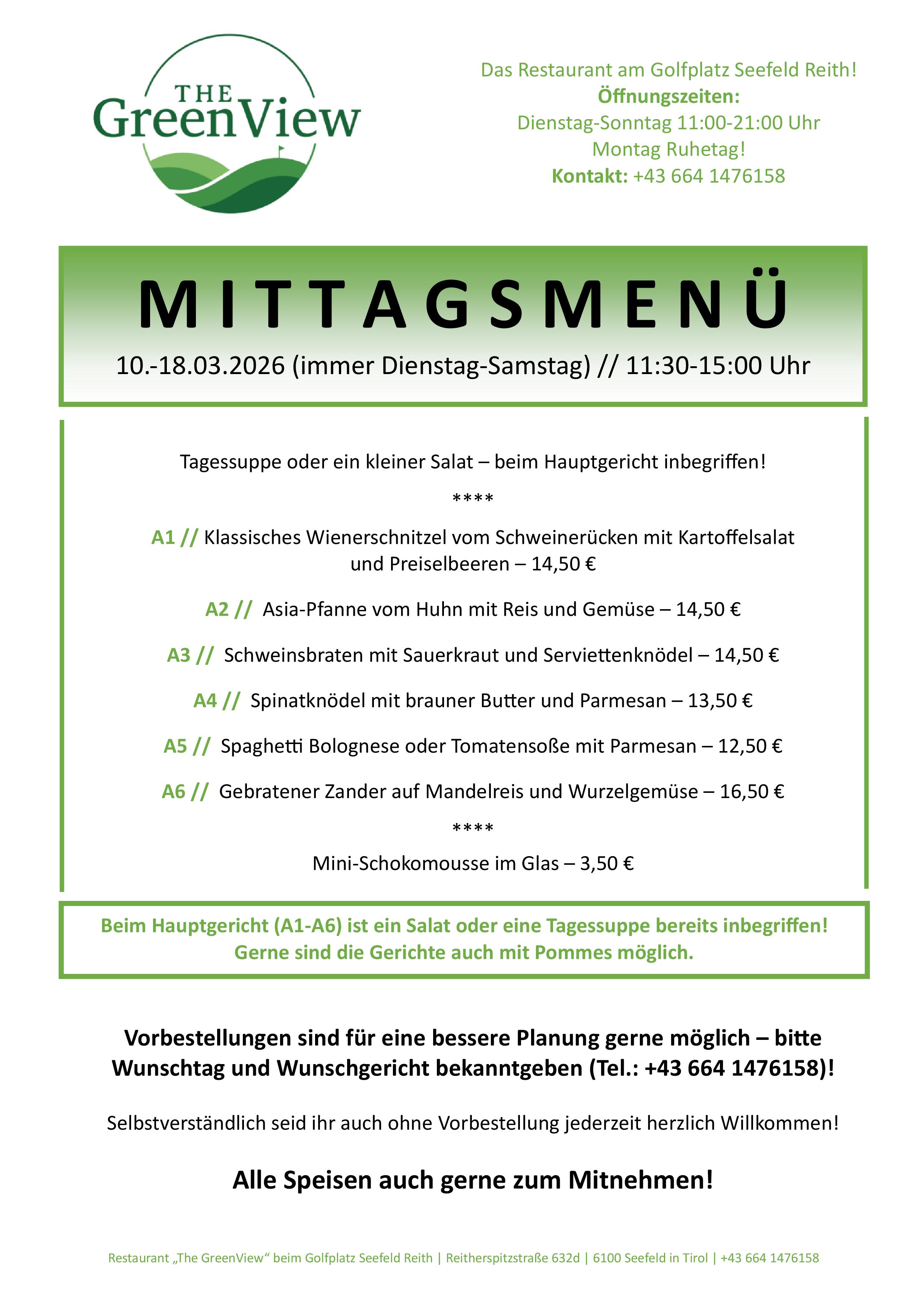 Restaurant GreenView Wochenkarte 2026 01